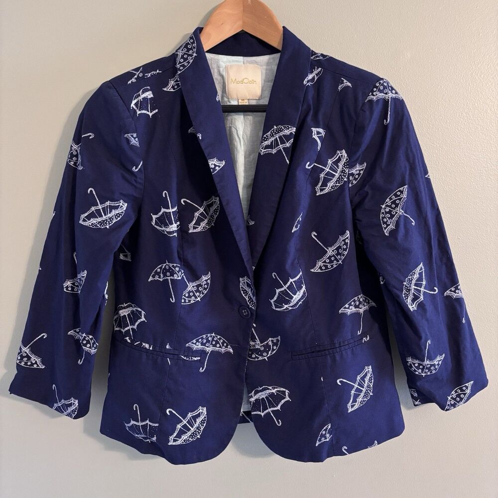 Womens Modcloth Snappy Studies Blazer Jacket Umbrellas Retro Whimsical Playful